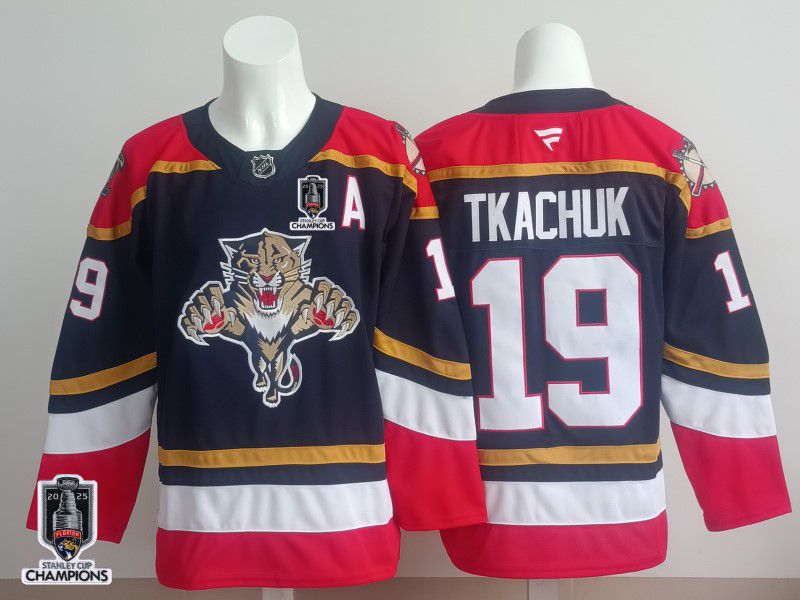 Men 2025 Florida Panthers 19 Tkachuk Blue Fanatics Home Premium NHL Jersey style 2